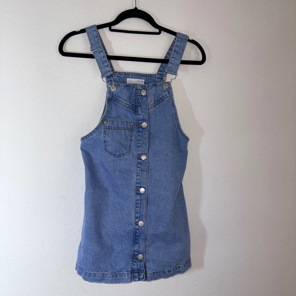 Zara Denim Overall Dress age 11-12 Blue Good Button‎ Front Pinafore 4302/702